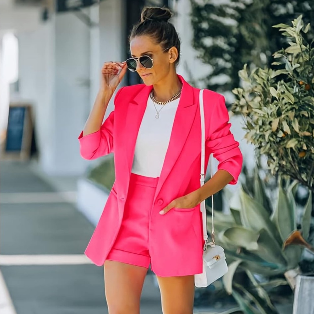 Neon Pink Blazer and High Rise Shorts two piece Large